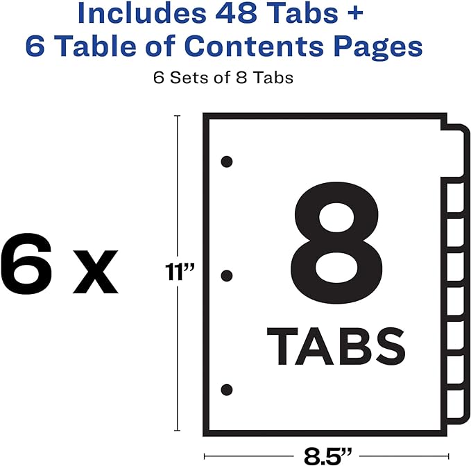 Avery 8 Tab Dividers for 3 Ring Binders, Customizable Table of Contents - Image 4