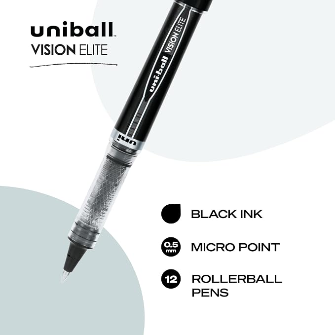 uni-ball Vision Elite Rollerball Pens Fine Point Micro Tip, 12 Pack - Image 2