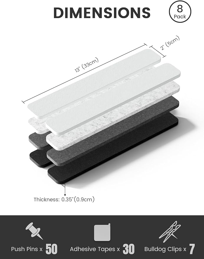 Fluxynara Cork Board Alternative Felt Strip Board 8-Pack 13"x2", Office Pin - Image 2