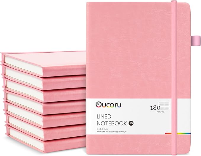 Oucaru Lined Journal Notebook, 8 Pack, 180 Pages, A5 Journals by Oucaru