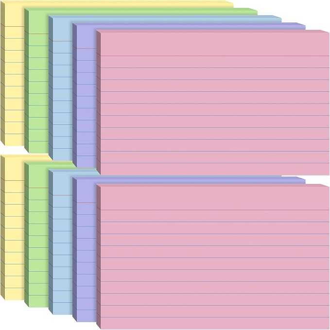Index Cards 5x8, 200 Sheets, Ruled Color Flash Cards by Ciphyfee