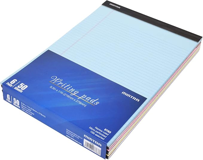 Mintra Office Legal Pads, ((Basic 6pk - (Pastel Version #2), 8.5in x 11in, Narrow Ruled))-DeskLoop Office