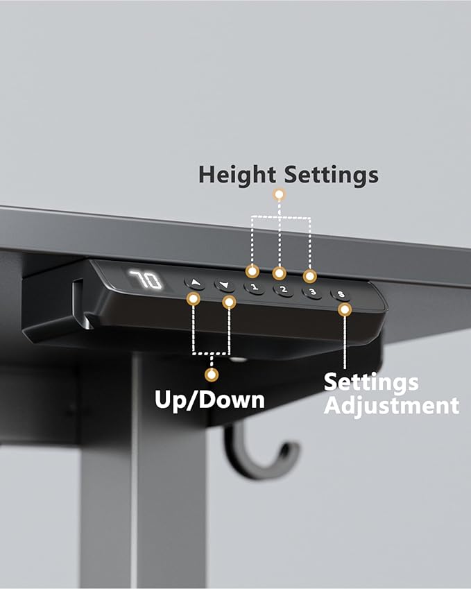 FEZIBO One-Piece Standing Desk Adjustable Height Stand up Home Office Desk, 48x24 Inch Electric Standing Computer Desk, with 4 Memory Presets, Fixable casters, Black-DeskLoop Office
