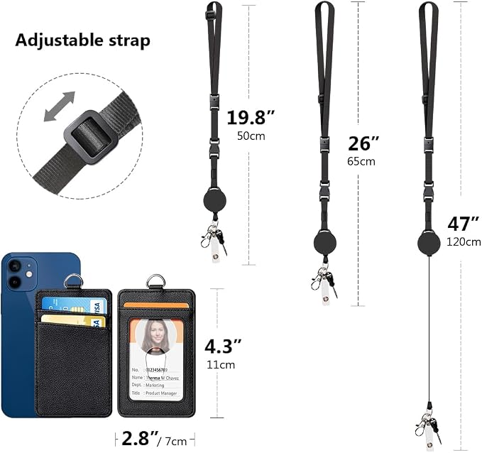 Leather Badge Holder and Adjustable Retractable Lanyards, Quick Release Buckle - Image 4