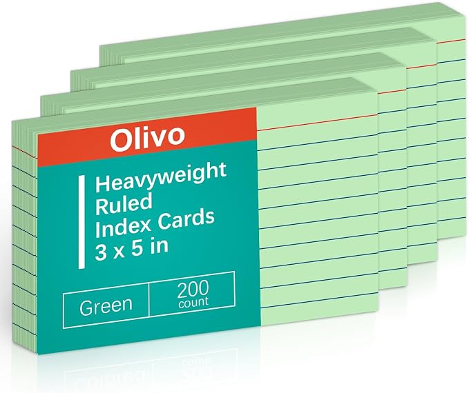 Green Lined Index Cards 3x5 Ruled Note Cards 200 Count, 180 GSM Heavy Weight by Unknown