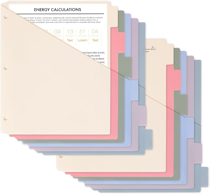 H4D 6-Tab Plastic Binder Dividers, 2 Pockets, Pastel Colors, 2 Sets | Made of by H4D