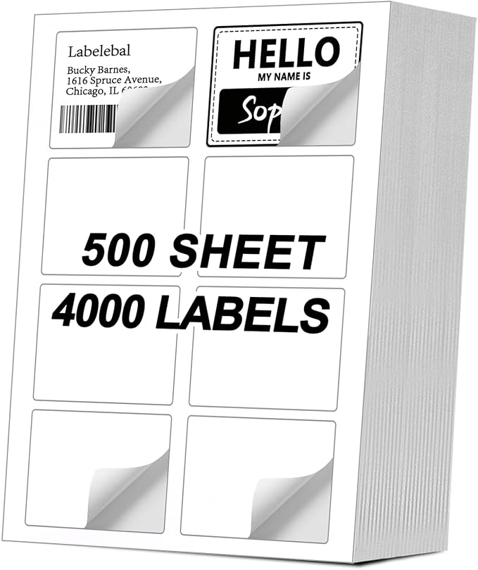 Self Adhesive Name Tag Stickers, 8 Labels per Sheet, A4 Stickers 3-3/8" x 2-1/3" by Labelebal