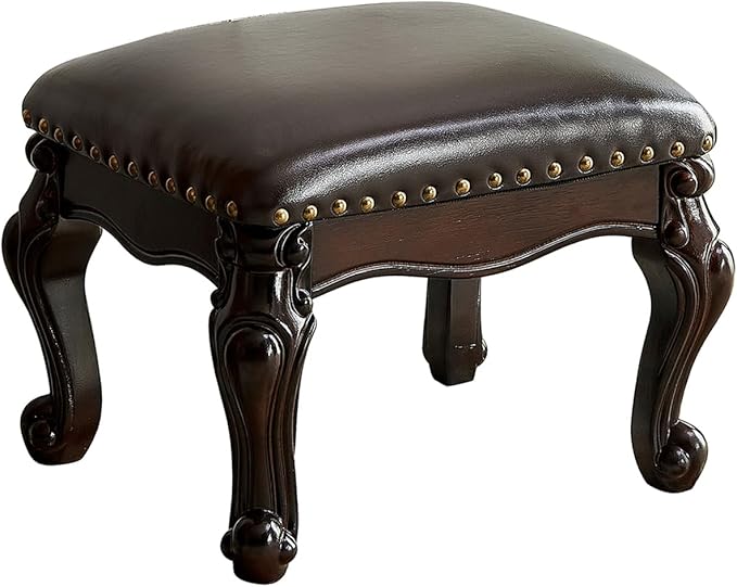 Foot Stool Ottoman Foot Rest Microfiber Leather Upholstered Footstool for Sofa, Living Room, Entryway, Solid Wood Stool (Black Brown)-DeskLoop Office