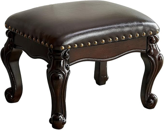 Foot Stool Ottoman Foot Rest Microfiber Leather Upholstered Footstool for Sofa, Living Room, Entryway, Solid Wood Stool (Black Brown)-DeskLoop Office