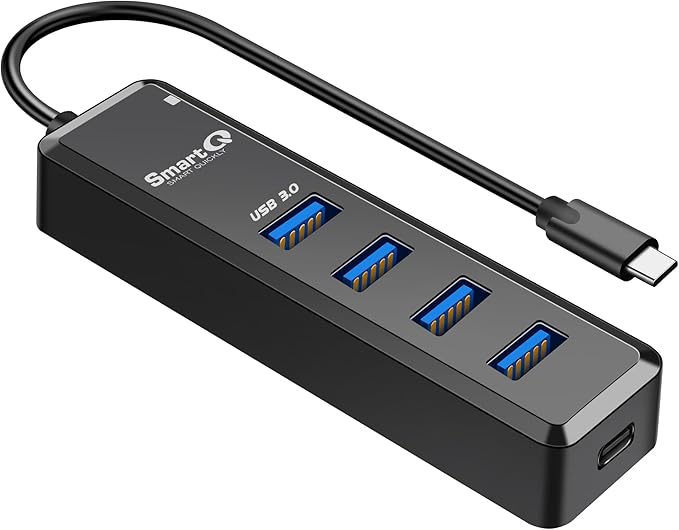 SmartQ H302 4-Port USB 3.0 Hub Long Cable 1ft 3ft with Micro-B Charging Port, Fast Data Transfer USB Hub, Compatible Windows PC, Mac, Surface Pro, Laptop, Printer (USB C - 0.5ft)-DeskLoop Office
