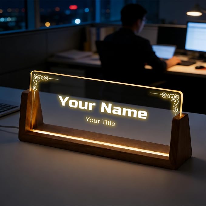 Custom Desk Name Plate, Light Up Acrylic Office Sign, Personalized Gift by PersonalizedGifts