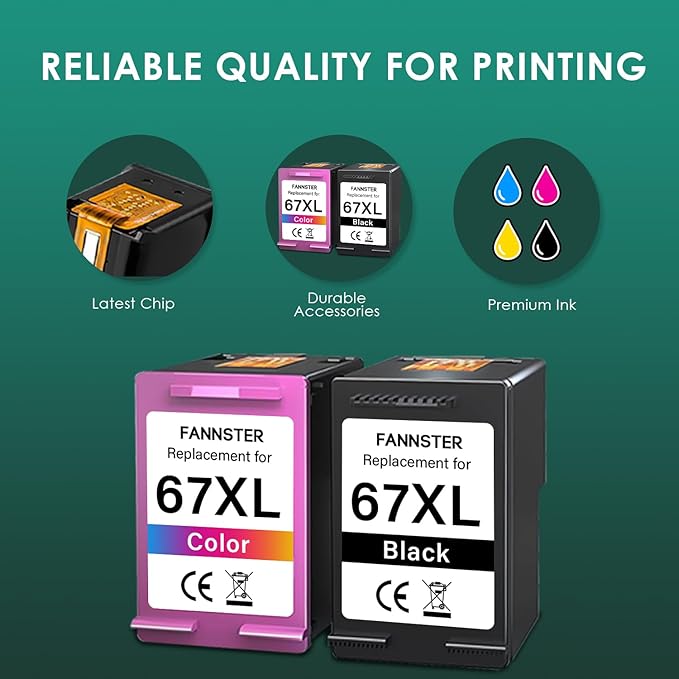 67XL Ink Cartridges Black Color Combo Pack Replacement for Ink 67 67XL 67XXL DeskJet 2755e 2755 2700e 2700 2734e 4155e Envy 6055e 6400 6000 Envy Pro 6458 Printer(1 Black and 1 Color)-DeskLoop Office