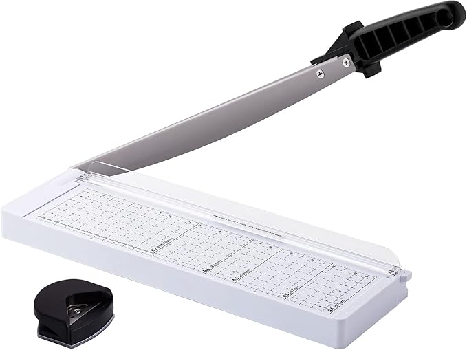 TIANSE Paper Trimmer 12” 8 to 12 Sheet Capacity Paper Cutter Guillotine with Safety Blade Lock Heavy Duty Plastic Base Paper Cutting Board for Home Office School White-DeskLoop Office