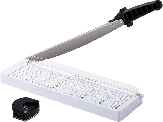 TIANSE Paper Trimmer 12” 8 to 12 Sheet Capacity Paper Cutter Guillotine with Safety Blade Lock Heavy Duty Plastic Base Paper Cutting Board for Home Office School White-DeskLoop Office