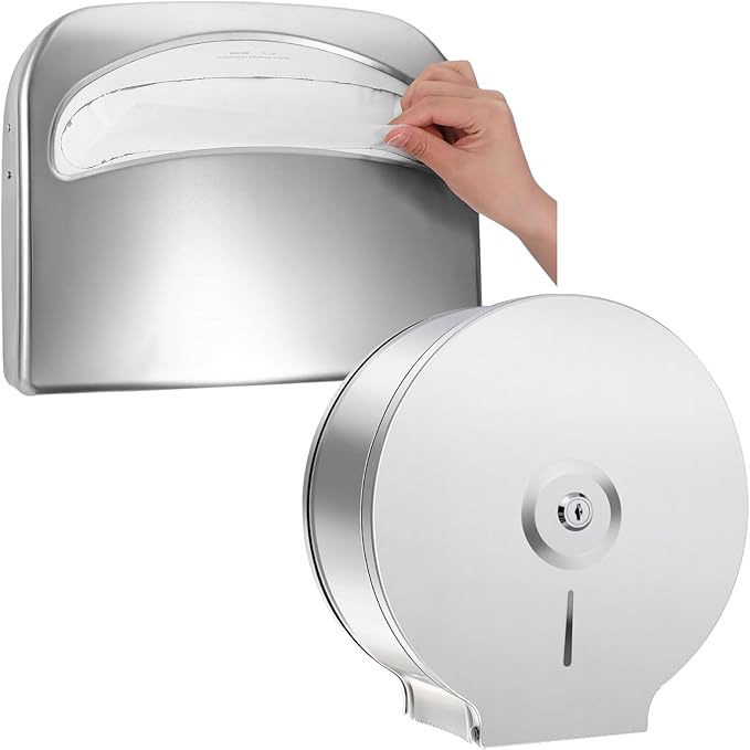 2 Pcs Commercial Sanitary Napkin Receptacle and Paper Towel Dispenser Set Include 1 Wall Mounted Tampon Holder and 1 Stainless Steel Paper Towel Holder (700 G,Style 4)-DeskLoop Office