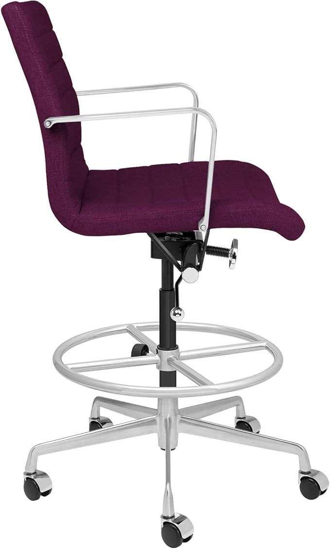 Laura Davidson Furniture SOHO II Ribbed Drafting Chair for Standing Desks, Standing Desk Chair - Ergonomically Designed, Draft Height, Arm Rest & Cushion, Made of Poly-Cotton Fabric, Purple Fabric-DeskLoop Office
