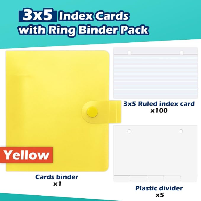 3x5 Lined Index Cards with Ring Binder Holder and Dividers, 100 Ruled Cards - Image 3