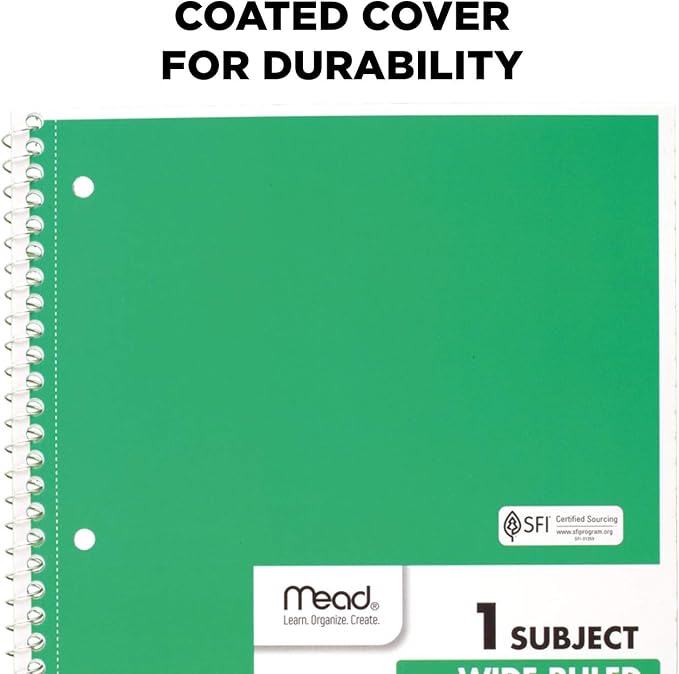 Mead Spiral Notebooks, 1 Subject, Wide Ruled Paper, 70 Sheets, 10-1/2 x 7-1/2 - Image 3