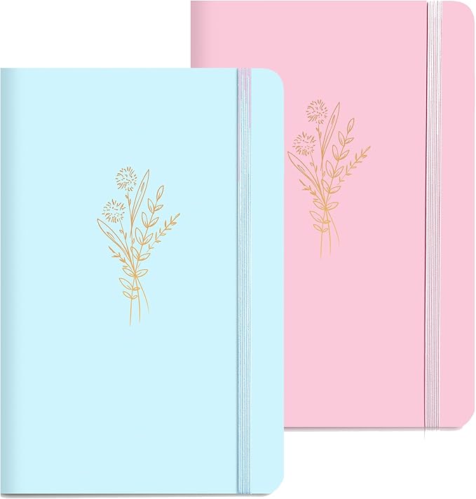 MINICAGIE 2 Pack Lined Journal Notebook for Women Cute Leather Journals for Writing Aesthetic Floral Diary 192 Pages A5 Hardcover Journaling Notebooks with Pen Loop, Blue, Pink-DeskLoop Office