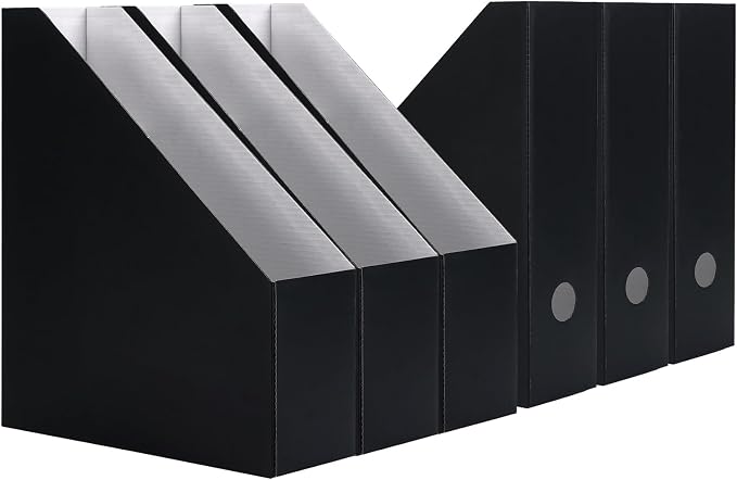 EXYGLO 6 Pack Black Magazine File Holder, Cardboard Magazine Rack by EXYGLO