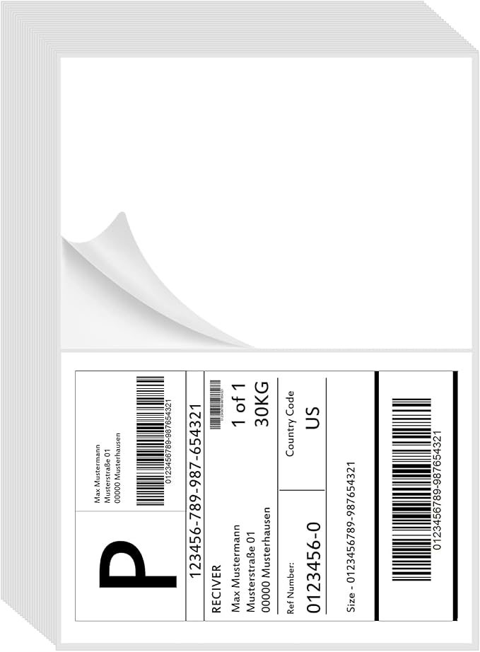 1000 Half Sheet Self Adhesive Shipping Labels, 8.5" x 5.5" Address Labels by InpourPack