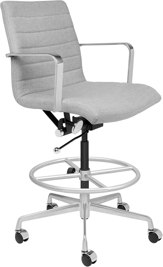 Laura Davidson Furniture SOHO II Ribbed Drafting Chair for Standing Desks, Standing Desk Chair - Ergonomically Designed, Draft Height, Arm Rest & Cushion, Made of Poly-Cotton Fabric, Grey Fabric-DeskLoop Office