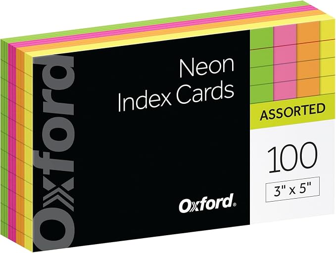 Oxford Neon Index Cards, 100 Per Pack by Oxford