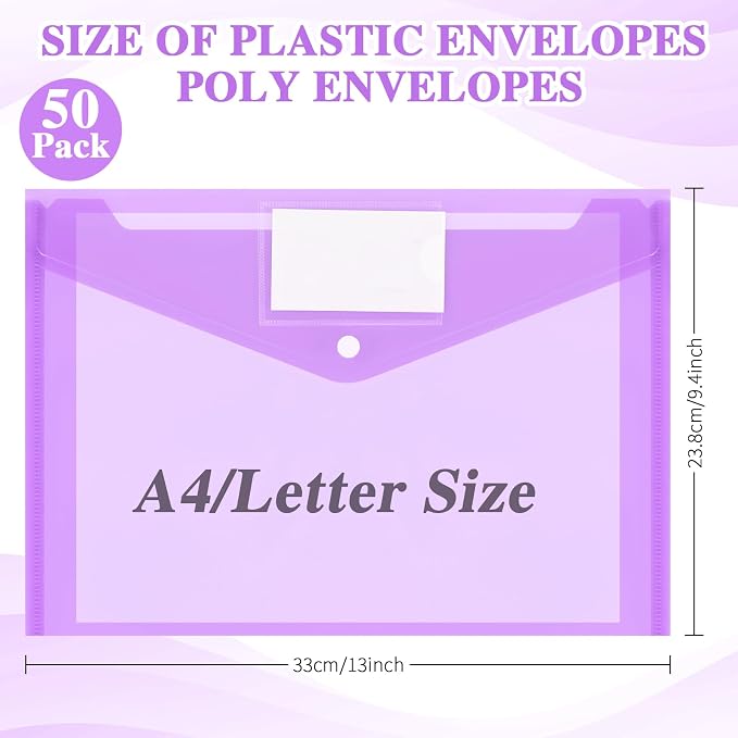 Yeaqee 50 Pcs Plastic Envelopes Poly Envelopes File Folders - Image 2