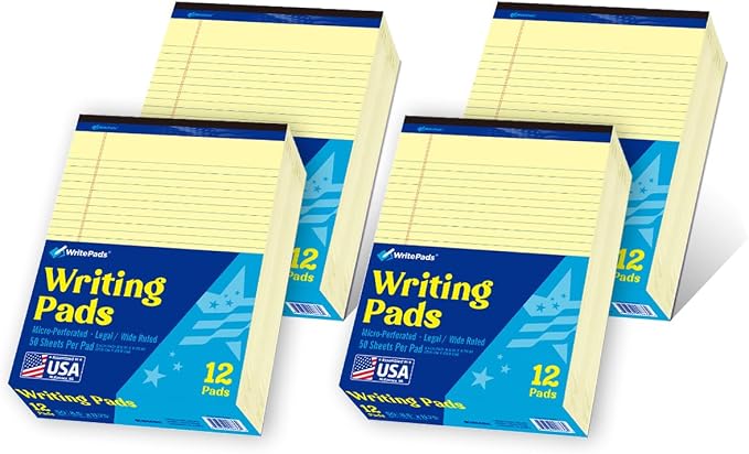 WritePads Legal Pad, 8.5 x 11, Wide Ruled, Canary Paper, 50 Sheets Per Pad by WritePads
