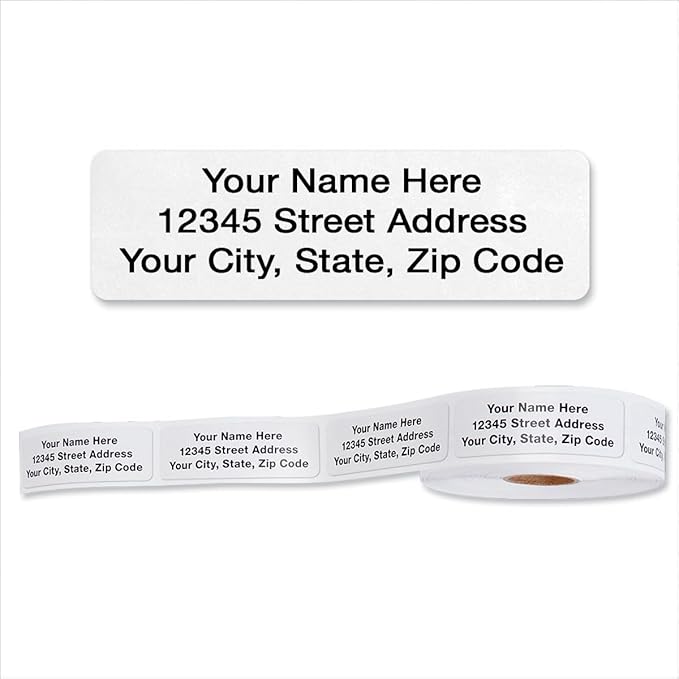 Personalized Return Address Labels, Roll of 500 Gloss White Self-Adhesive by ColorfulImages