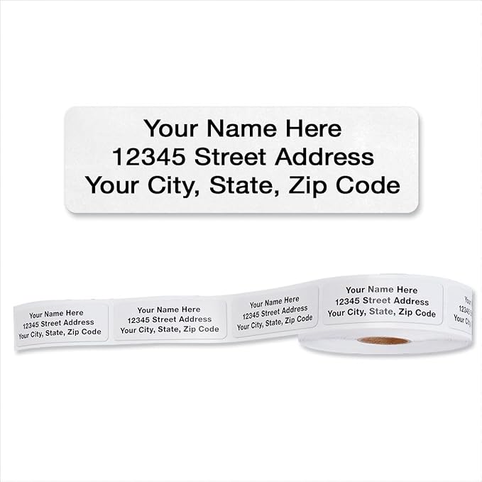 Personalized Return Address Labels, Roll of 125 Gloss White Self-Adhesive by ColorfulImages