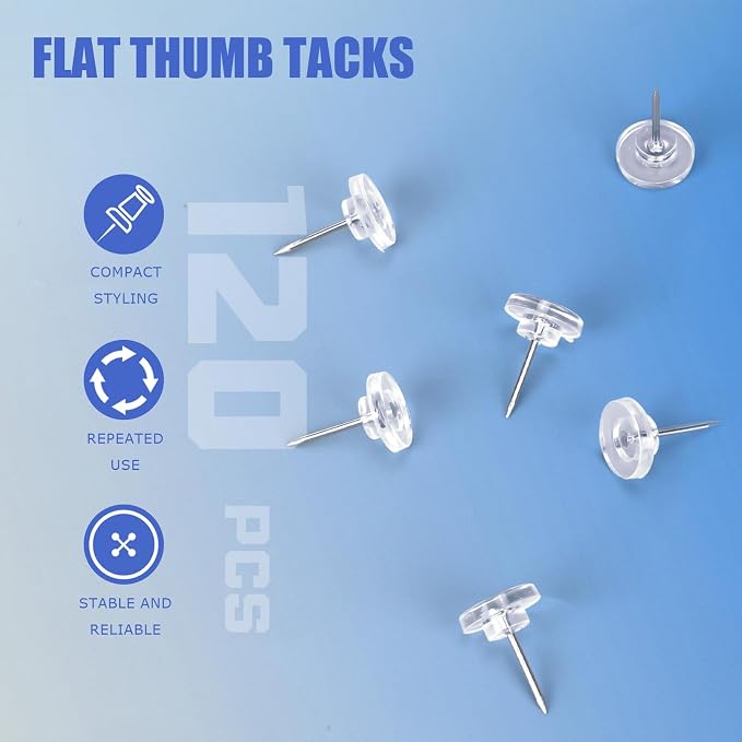 120 Count Clear Push Pin Tacks, Premium Thumb Tacks Steel Point and Plastic - Image 5