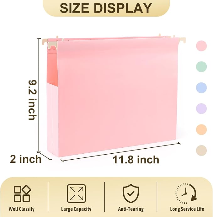 Plastic Hanging File Folders Letter Size, 6 Pack Extra 2 Inch Capacity Hanging - Image 2