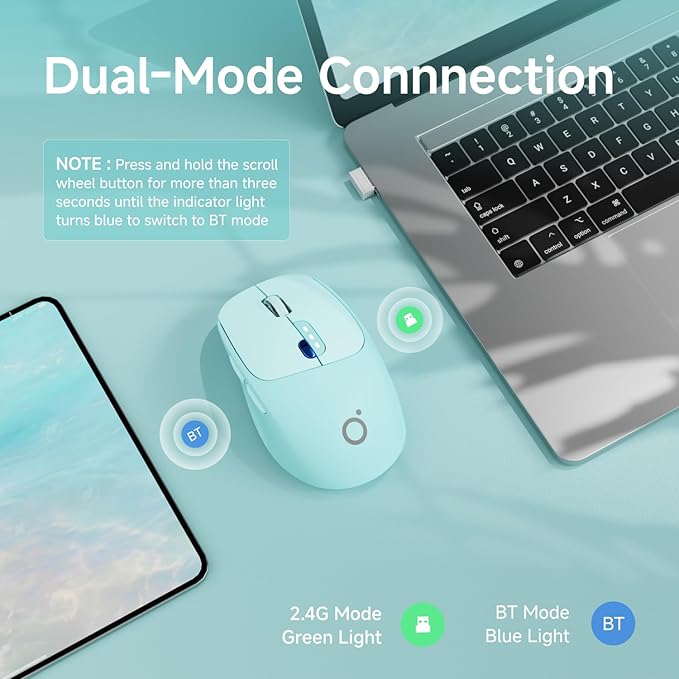 EWEADN Q5 Wireless Mouse, Bluetooth & 2.4G Quiet Computer Mouses with 1600 DPI, Battery Level Display, Ergonomic Office Mouse,6 Button Portable Cute Cordless Mice for Laptop/PC/Mac- Blue-DeskLoop Office