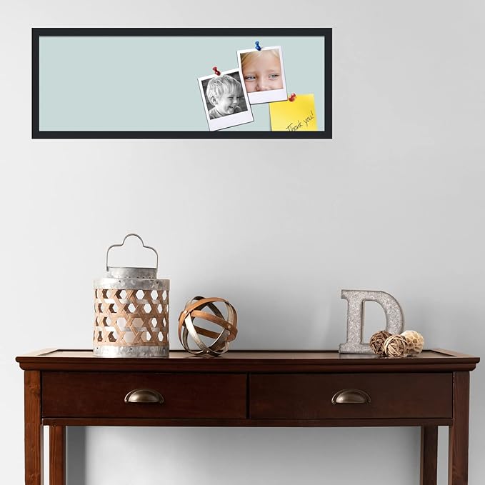 PinPix 36x12 Inch Cork Bulletin Board. This Decorative Framed Pin Board Comes with Soft Blue Design and a Satin Black Frame. Ideal for Home Office Decor or Message Board (PinPix-1814)-DeskLoop Office