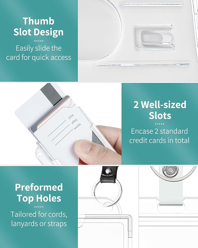 Uniclife 2 Pack Thumb-Slot Badge Holder 2-Card Horizontal Clear Plastic Case - Image 5