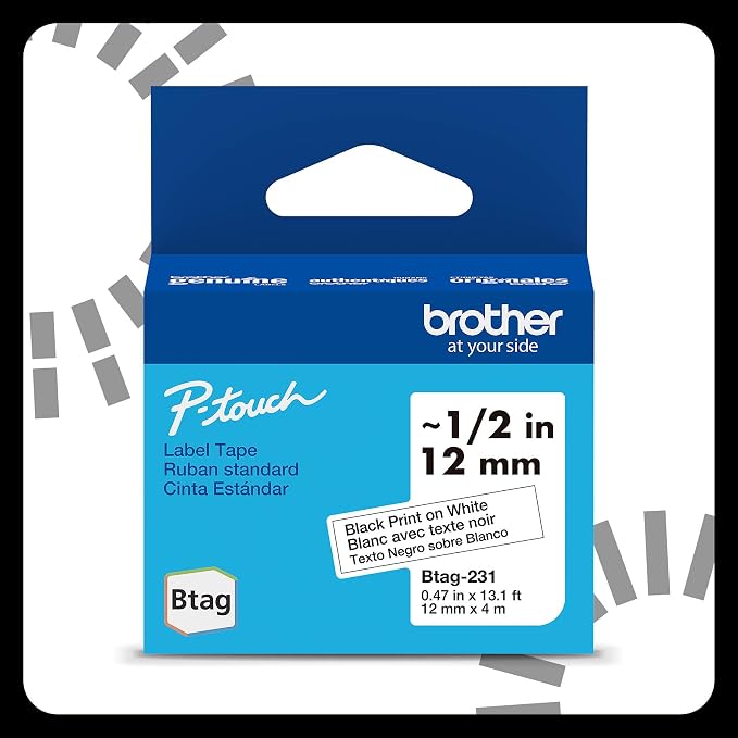 Brother Genuine P-Touch Btag BTAG231 Black on White Label Tape ~1/2in by 13.1ft. by Unknown