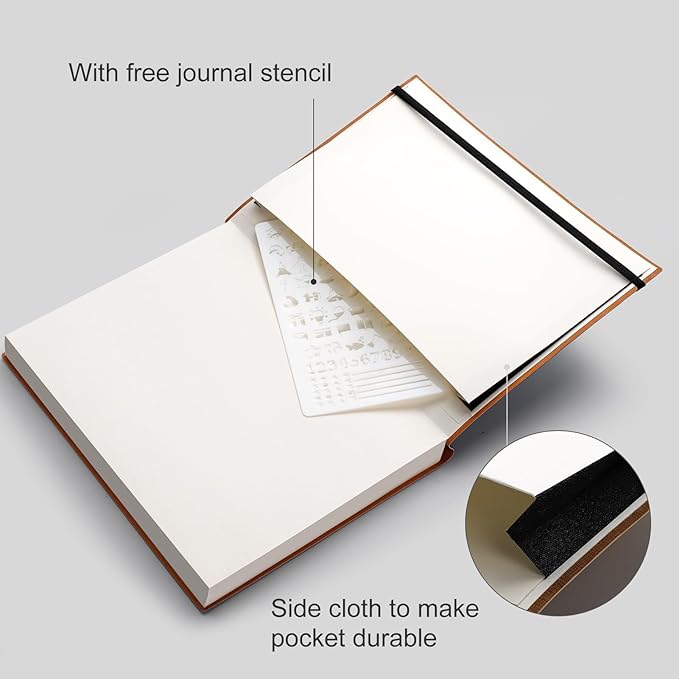 AHGXG Bullet Dotted Journal - 320 Pages Dot Grid Notebook B5 Large Journal, 100gsm Thick Dotted Paper, Leather Softcover, with Journal Stencils, Inner Pocket, 7.6'' X 10'' - Black-DeskLoop Office