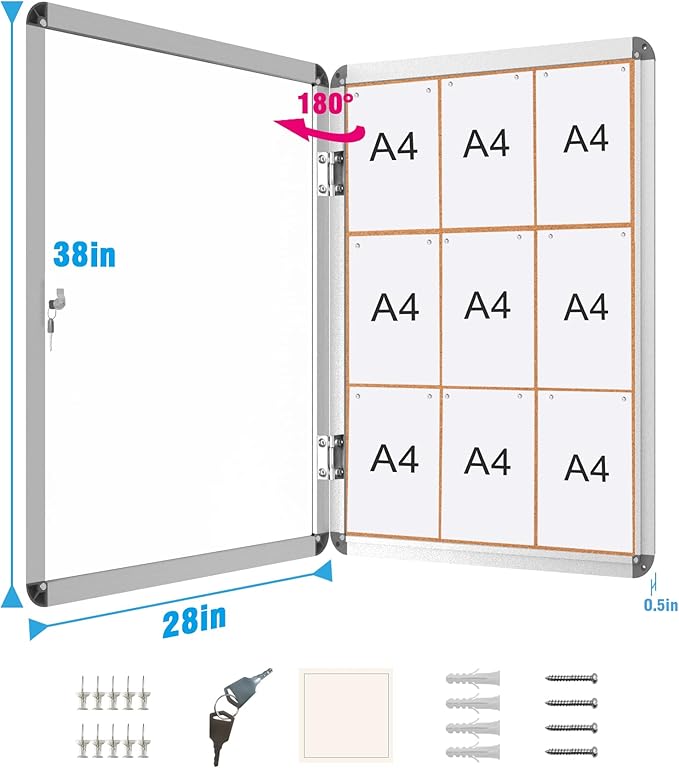 2 Pack 38"x28" Enclosed Bulletin Board, Lockable Weather-Resistant Aluminum Cork Noticeboard for School & Office, Silver Frame w/Cork-DeskLoop Office