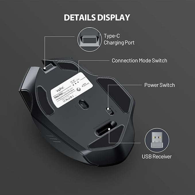 INPHIC Multi-Device Bluetooth Mouse, Upgraded Visible Battery, 2400 DPI, Silent Ergonomic Computer Wireless Mouse for Laptop, Mac, PC etc.-DeskLoop Office
