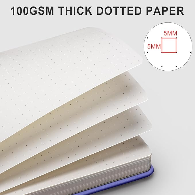 AHGXG Bullet Dotted Journal - 320 Numbered Pages Dot Grid Notebook A5 Thick Journal, 100gsm Thick Dotted Paper, Leather Hardcover,Inner Pocket, 5.75'' × 8.38''-Light Purple-DeskLoop Office