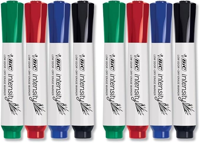 BIC Intensity Low Odor Dry Erase Markers, Chisel Tip, 4-Count Pack of Erasable by BIC