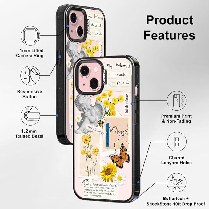 MOSNOVO Magnetic Case for iPhone 15, 10ft Military-Grade Protection, Compatible with Magsafe, Shockproof Phone Case for iPhone 15 - Vintage Collage Art - Clear Black-DeskLoop Office