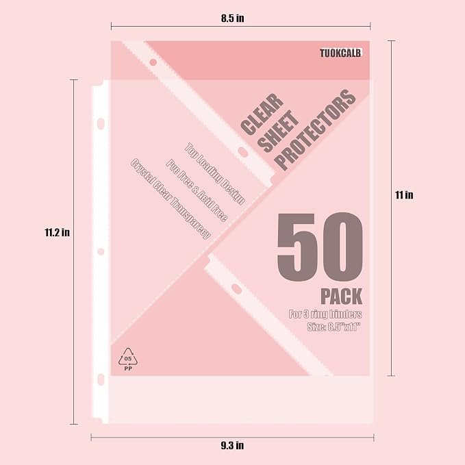 50 Pack Clear Sheet Protectors for 3 Ring Binder, Polypropylene Acid-Free - Image 2