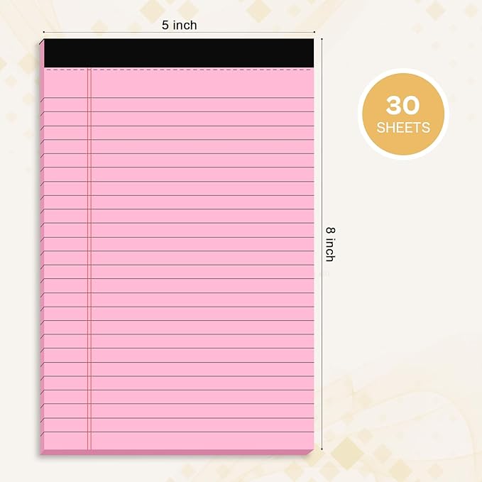 360 Sheets Pink Note Pads 5" x 8" Pack of 12 Small Legal Pads College Ruled Lined Paper with Micro-Perforated Writing Notebook 30 Sheets per Pad Small Notepad for School, Office & Home Supplies-DeskLoop Office
