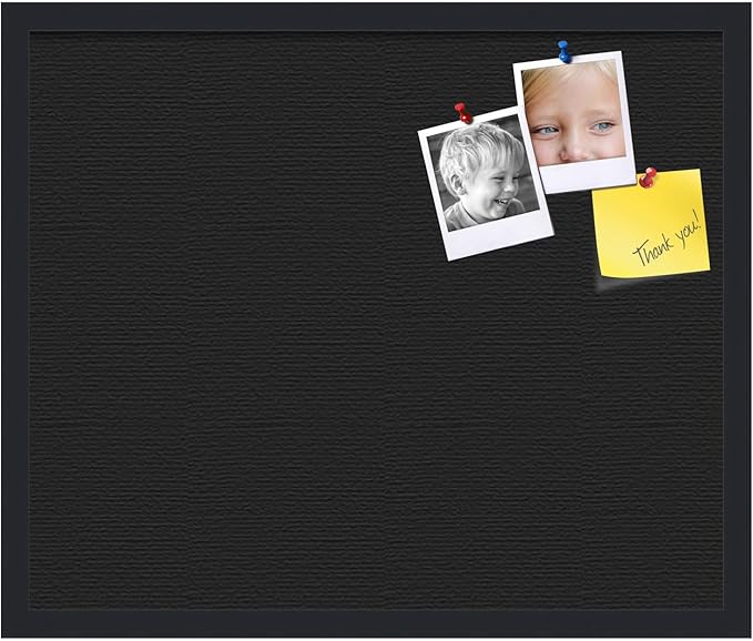 PinPix 24x20 Inch Cork Bulletin Board. This Decorative Framed Pin Board Comes with Solid Black Design and a Satin Black Frame. Ideal for Home Office Decor or Message Board (PinPix-622)-DeskLoop Office