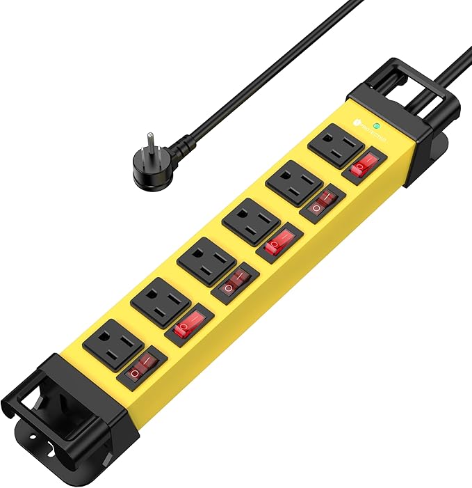 Heavy Duty Power Strip - 6 Outlet Power Strip with 6 Individual Switches Cord Manager Surge Protector 1200J Home Office Garage Industrial Workshop-DeskLoop Office