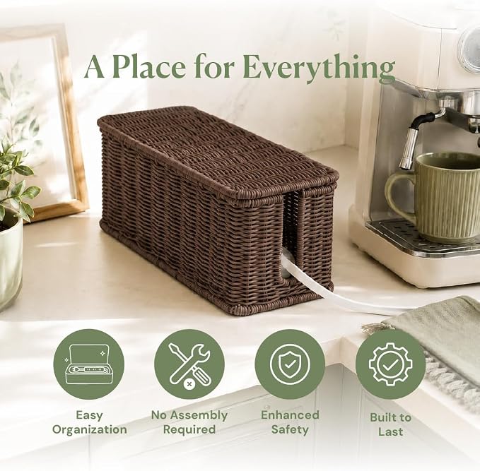 Cable Management Box, Handmade Rattan Cable Organizer - Image 3