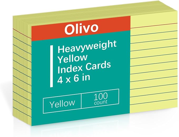 Yellow Index Cards 4x6 Lined Ruled Flash Note Cards 100 Count, 220 GSM Heavy by Unknown