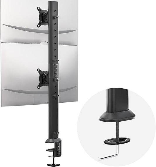 HEMUDU Dual Monitor Articulating Desk Mount Arm Stand - Vertical Stack Screen Supports Two 13 to 34 Inch Computer Monitors with C Clamp-DeskLoop Office
